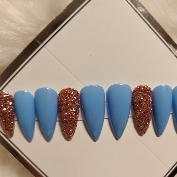 Light Blue an Rose gold glitter press on nails - Picture 1 of 1